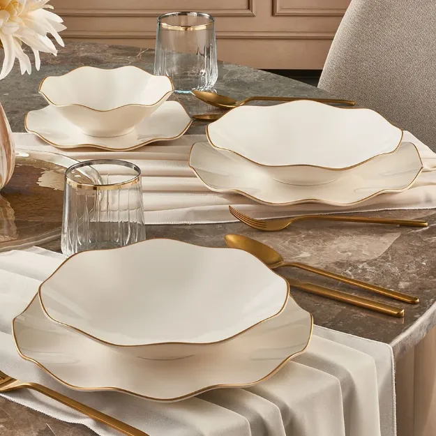 Güral Porselen Nesrin 24 Parça 6 Kişilik Bone Yemek Takımı Gold resmi