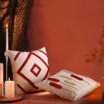 Fecra Botanik Raster Kırlent Kılıfı 43*43 Kırmızı İkili resmi